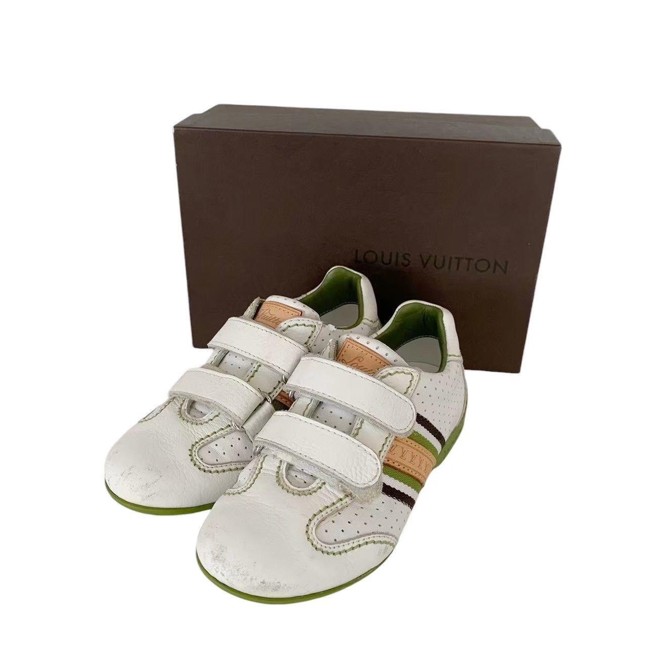 Louis Vuitton ルイヴィトン 靴 子供靴 27 マジックテープ レザー ホワイト グリーン
