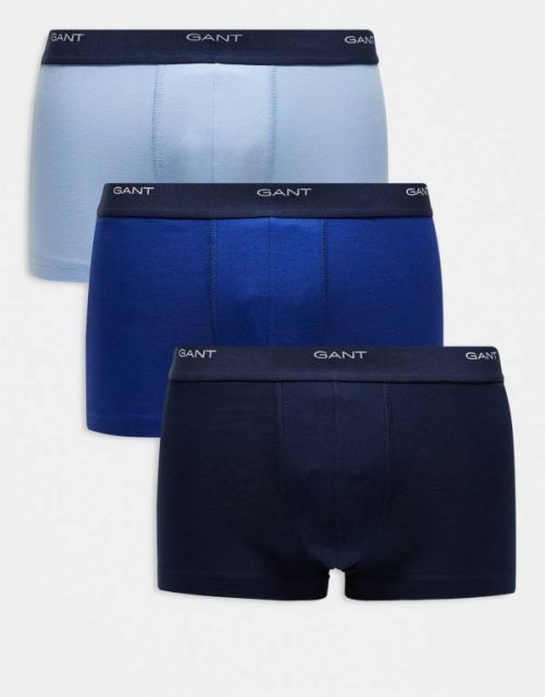 送料無料 ガント メンズ トランクス アンダーウェア GANT 3 pack trunks with logo waistband in blue College Blue