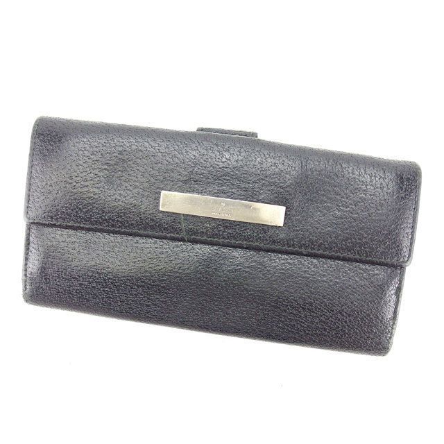 GUCCI　グッチ　ブラックレザー　ロゴプレート　Ｗホックタイプ　長財布 グッチ GUCCI 544472 BMJ1N 1000 二つ折り財布 ブラック 黒 グッチシマ