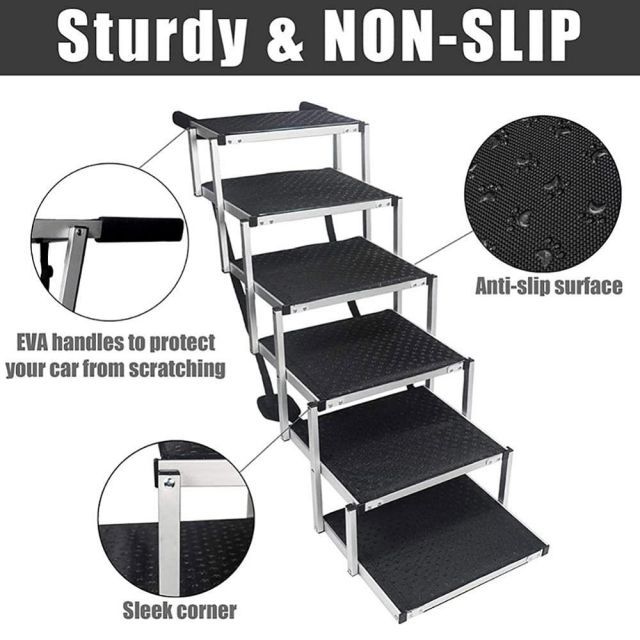 ペットステップ ドッグステップ 折りたたみ式アルミ合金ペット犬用階段 トラック車用の犬用登山はしご 小型犬から大型犬までのペット用ステップ ポータブルペットランプ 50 kg 110 lb まで保持-106 x 80 43 cm 6ステップ