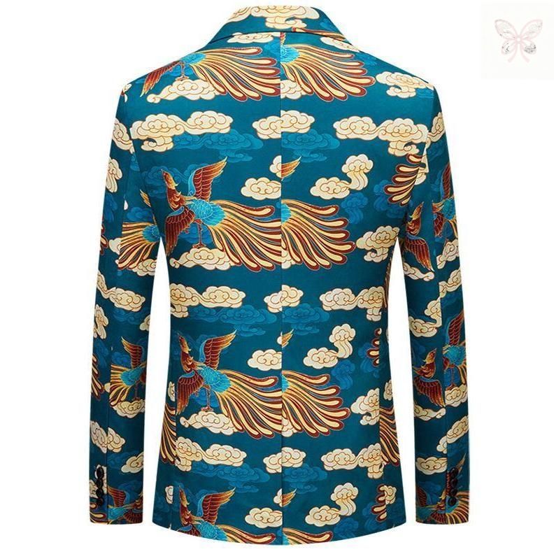 メンズスーツジャケット ハロウィンChristmas鳳凰柄コート 派手なステージ演出服アウター 中華風 舞台ダンスウェア 団体服 発表会