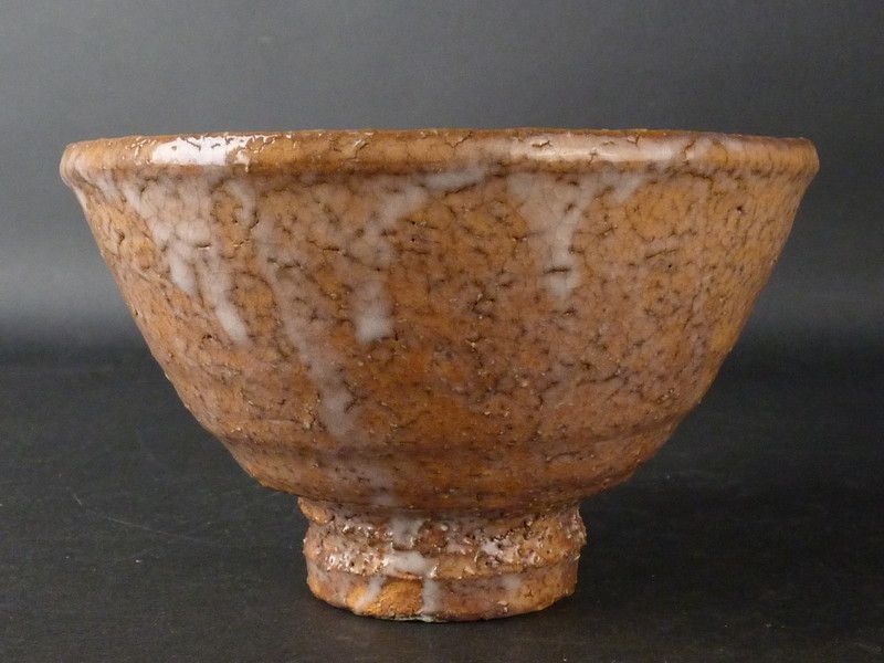 清宮】椿秀窯 小野光臣「萩茶碗」共箱 幅 約14.5cm 高さ 約9cm