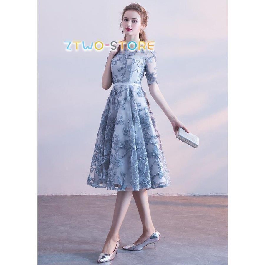 Aライン 袖あり パーティードレス ミモレドレス 結婚式 ドレス ワンピース 二次会 ウエディングドレス お呼ばれ 大きいサイズ 発表会 お食事会 同窓会 女子会0217CYB88 登場