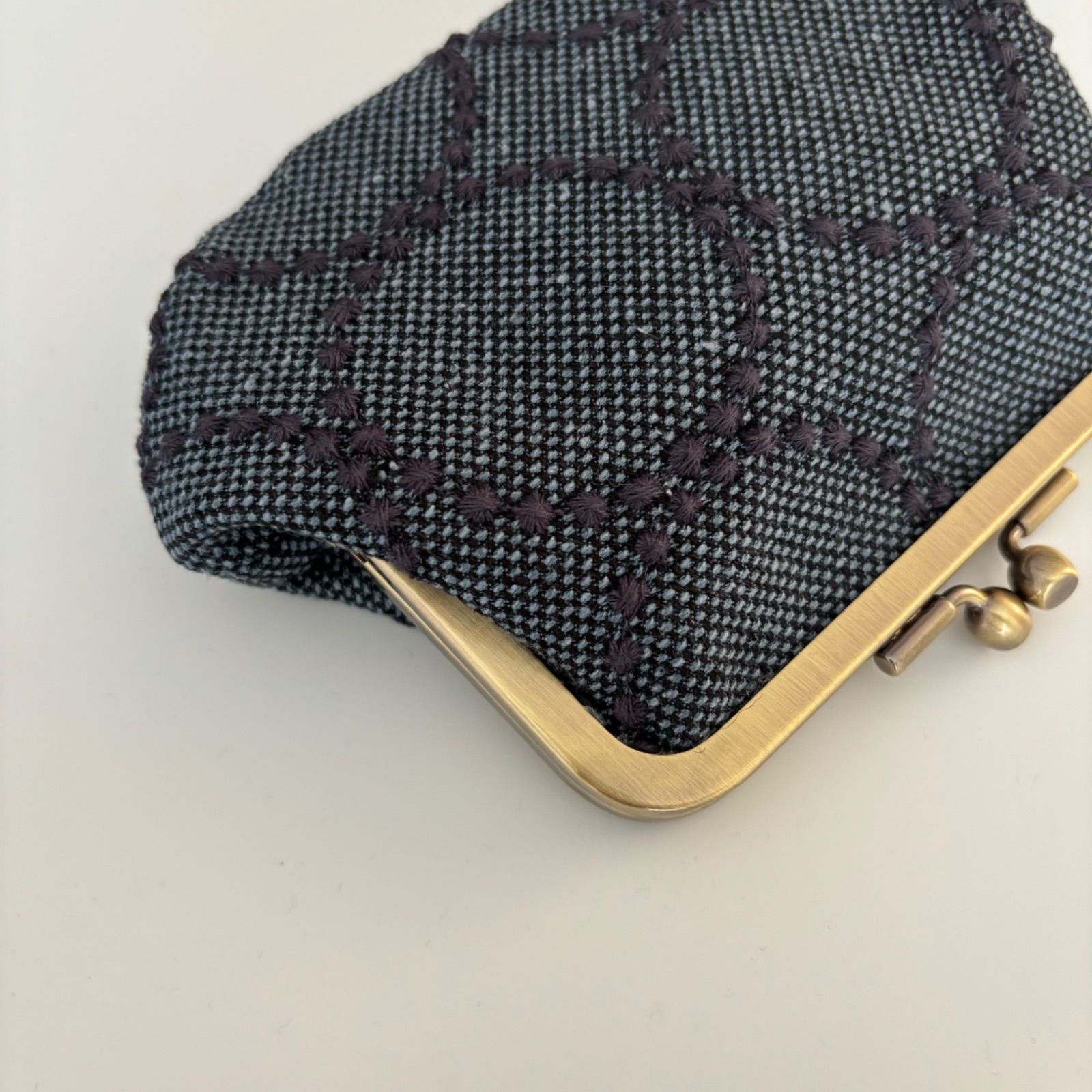 ミナペルホネン タンバリン チャコール×ネイビー 親子がま口財布