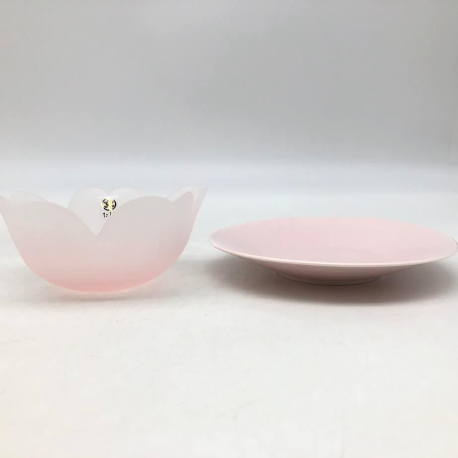ss7297 【未使用品】 たち吉 デザートセット 5客揃え 初桜 ガラス製 