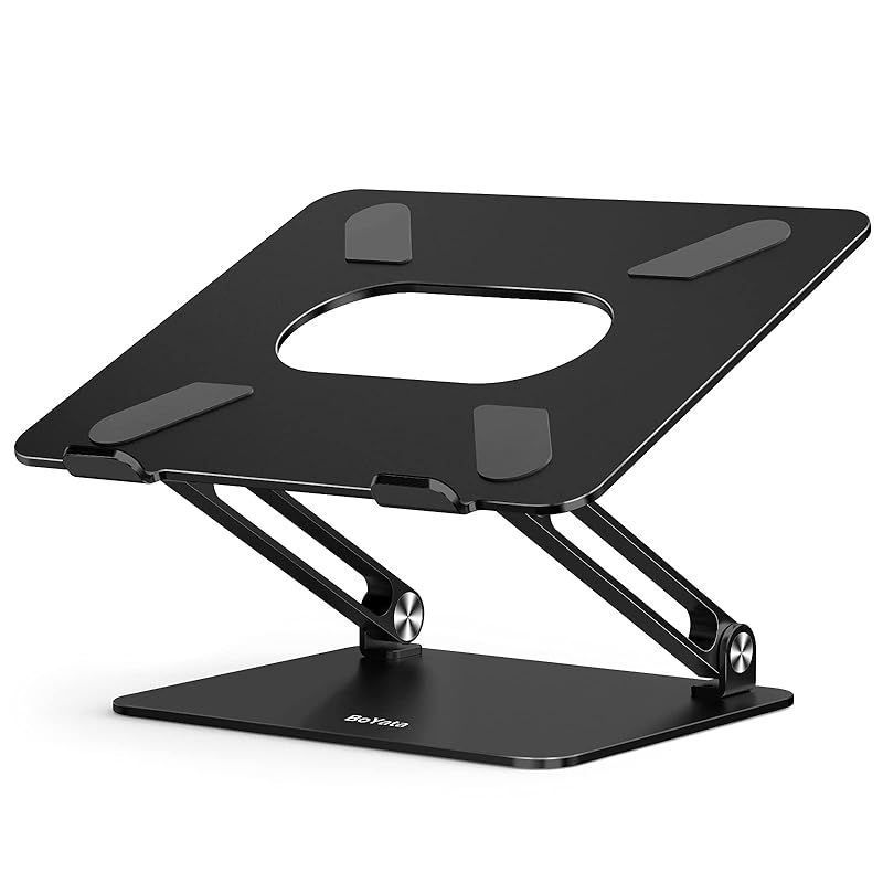 【新品】 BoYata ノートパソコンスタンド pc スタンド タブレット 無段階高さ/角度調整可能 姿勢改善 腰痛/猫背解消 安定性 折りたたみ式 アルミ合金製 17インチ以下のデバイスに対応 ブラック