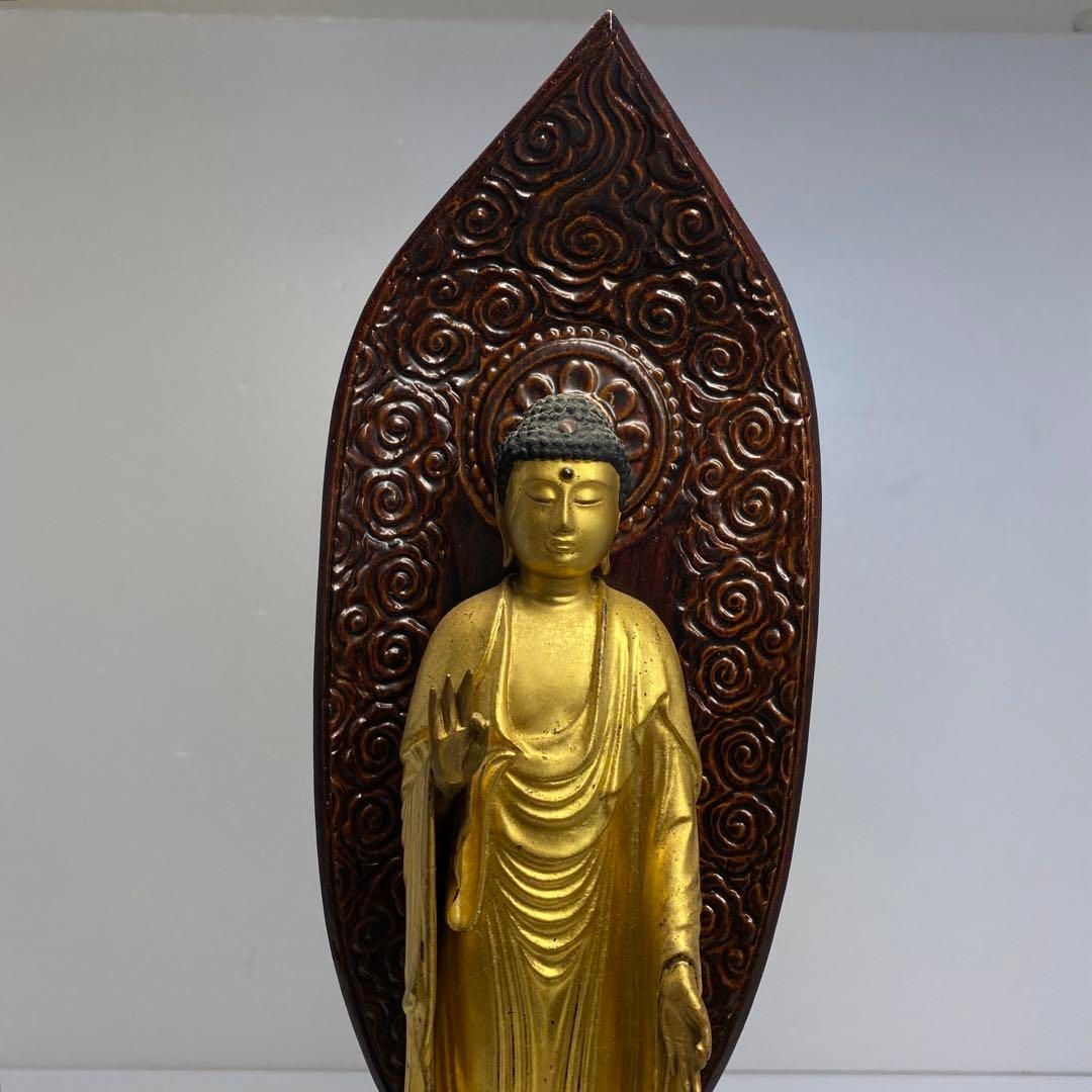 時代 木彫 阿弥陀仏 高さ約42.5㎝ 東さ6-0720