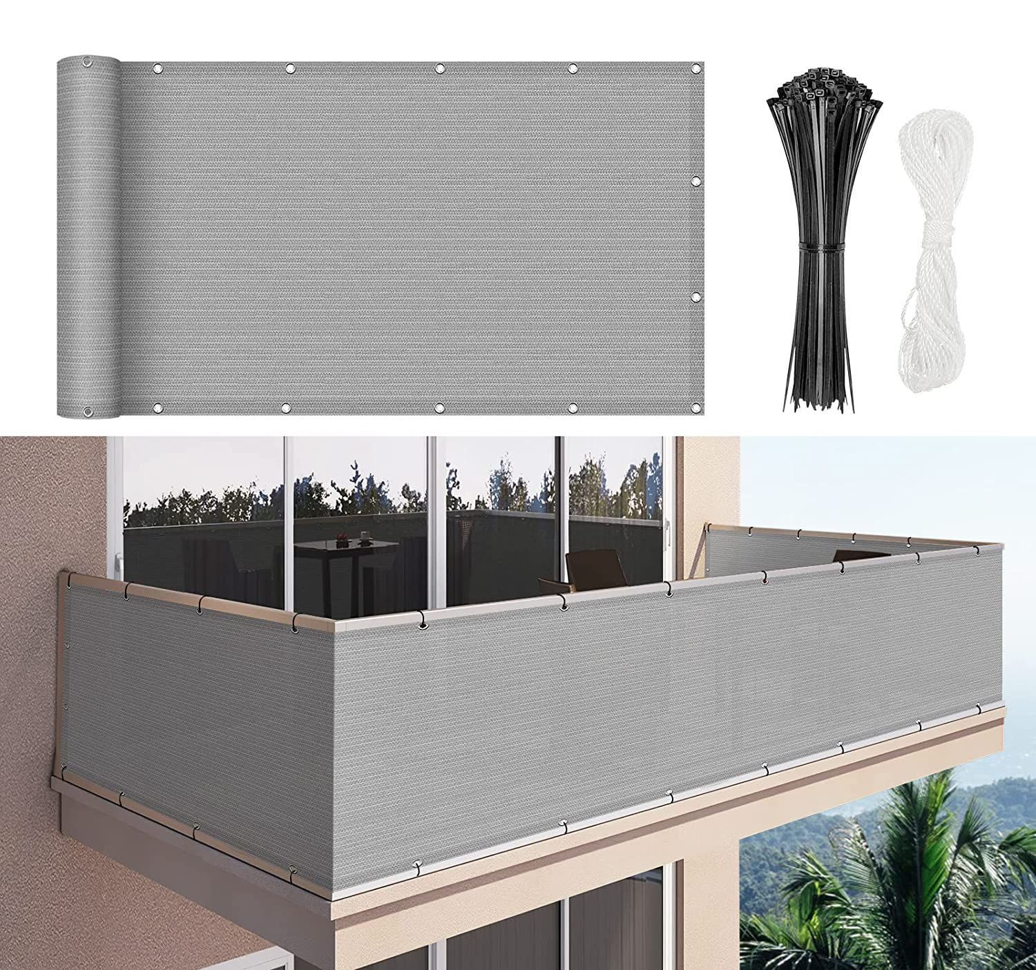 1M*9M_グレー YEZOND ベランダ目隠し 1M*9M 日除けシェード グレー 遮光ネット バルコニー マンション UVカット シェード 50CMごとに6つのロープ穴