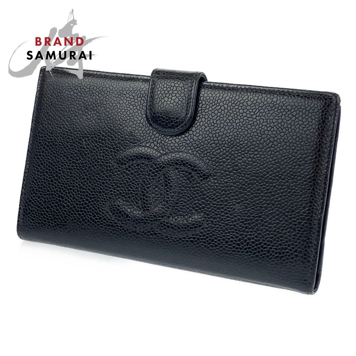 シャネル 長財布 キャビアスキン がま口 ゴールド金具 ココマーク 黒 ブラック CHANEL シャネル ココマーク ブラック 黒 ゴールド金具 キャビアスキン