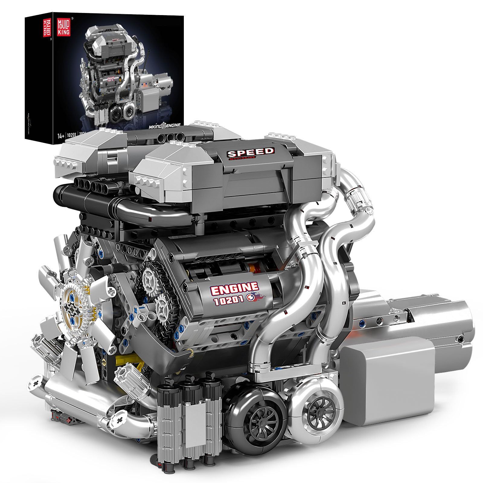 Mould King 10201 W16エンジン組み立てキット - 自分で作るW16エンジンおもちゃ 16気筒ガソリン車エンジン モデル組み立てキット 子供 ティーン向け 10歳以上