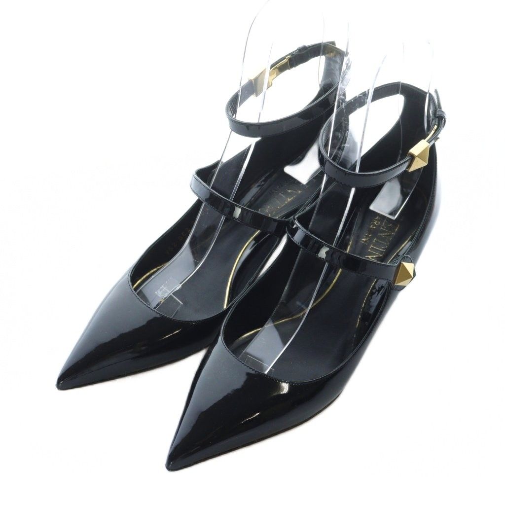 値下げ　ヴァレンティノ　VALENTINO パンプス 値下げ】Valentino 黒 レザー ロックスタッズ パンプス 38