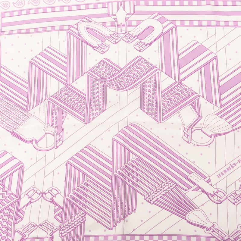 エルメス カレ55 SANGLES EN ZIGZAG ジグザグのサングル パープル ホワイト シルク レディース HERMES 1-0236058