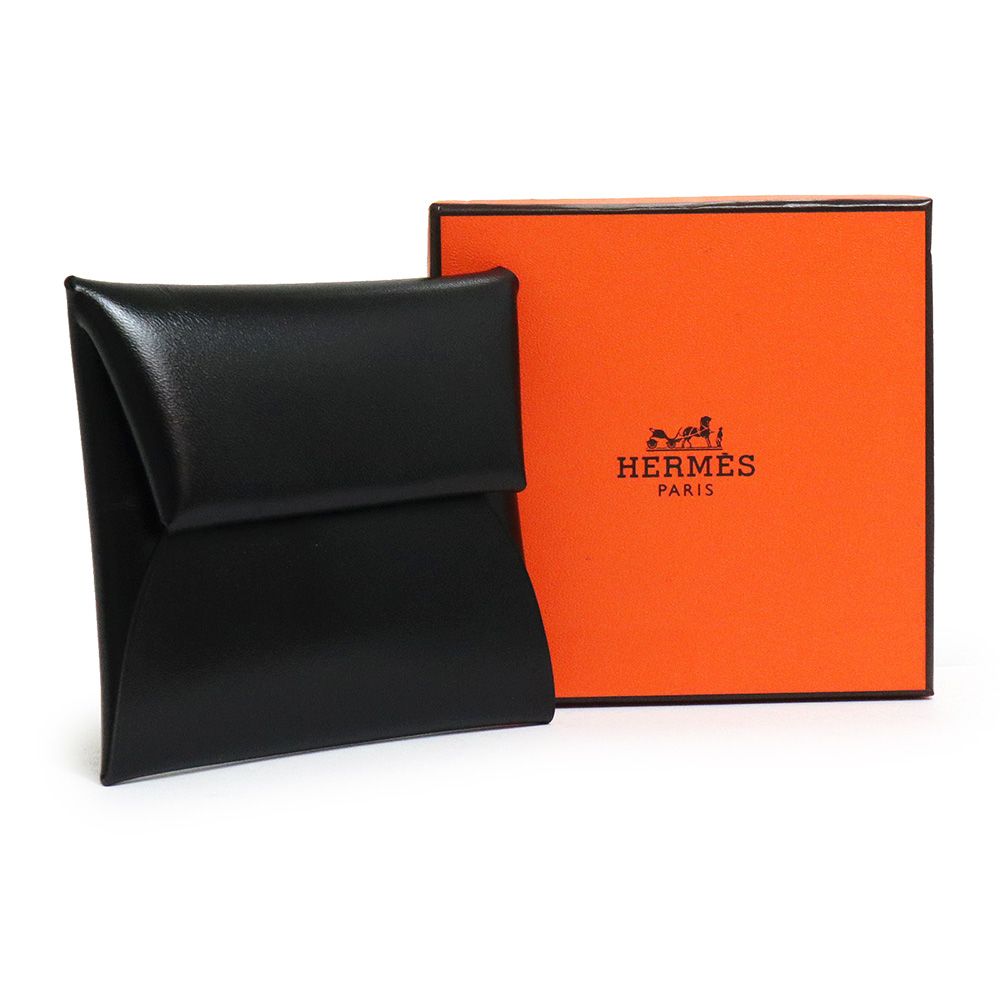 エルメス バスティア GM コインケース 小銭入れ 財布 ボックスカーフ レザー ノワール ブラック シルバー金具 B刻印 HERMES