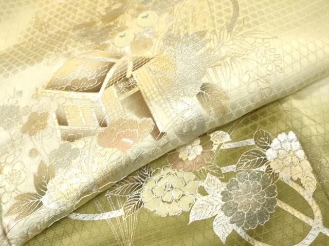 平和屋着物▽訪問着 単衣 扇面花文 暈し染め 金銀彩