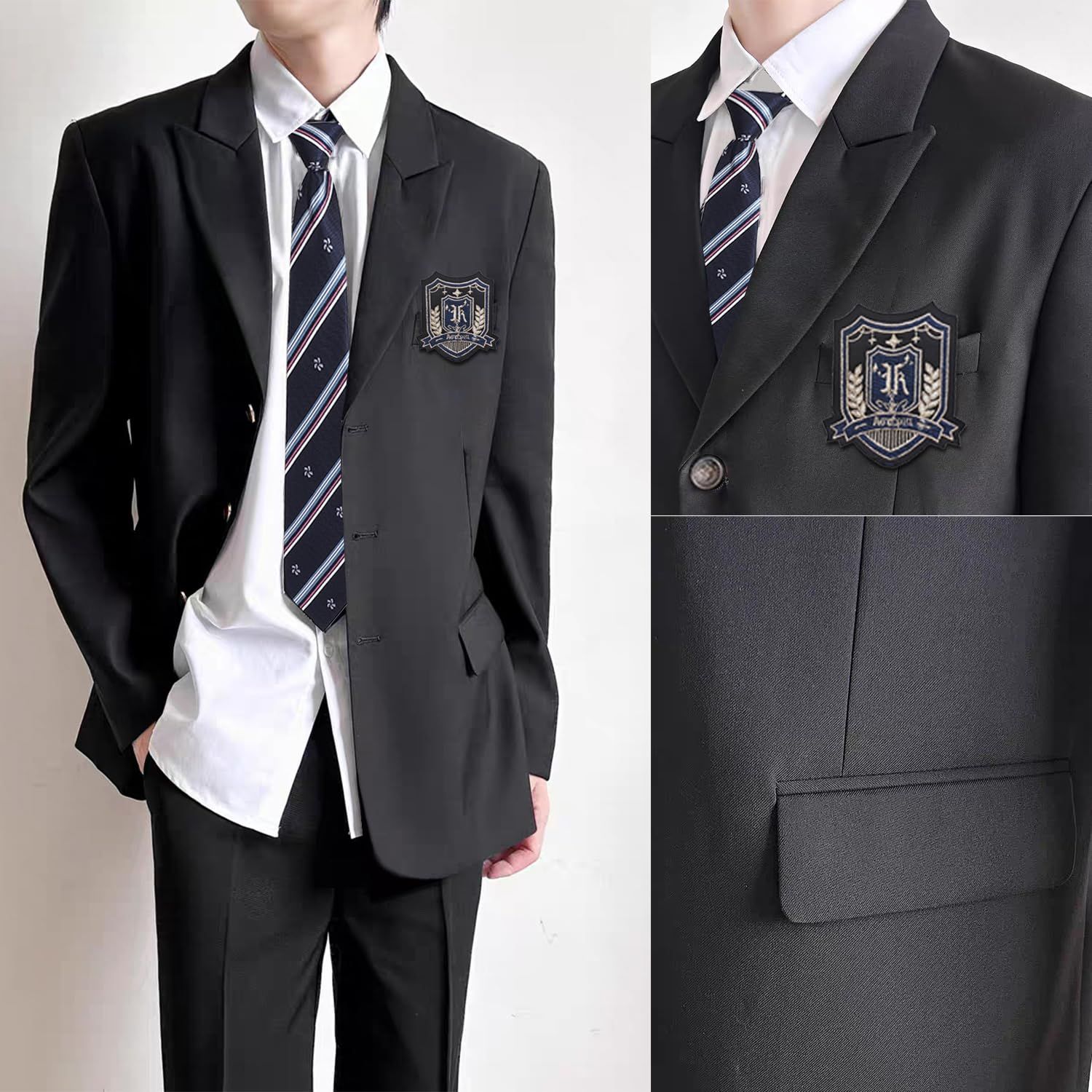 AOTYP 高校制服 男子 女子 制服 コスプレ 5点セット ブレザー 無地 65cm丈スカート ズボン 長袖シャツ ネクタイ バッジ JK DK制服 学生服 コスチューム レディース メンズ