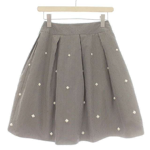ルネ Rene TISSUE スカート ひざ丈 チェック スタッズ フレア 36 S 黒 