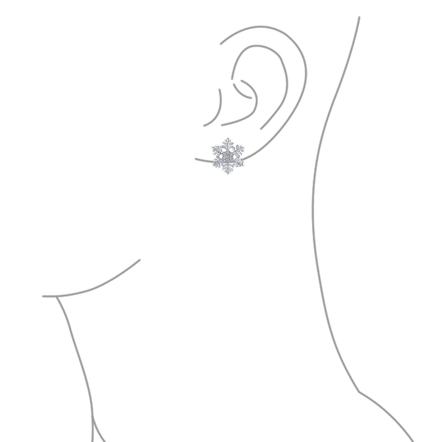 Jewelry ホリデーパーティーウィンターフラワークリスマスジュエリーセットアイスブルーシーディーゼットアクセントブランチスノーフレークペンダントネックレススタッドイヤリングウィメンティーンズ.925スターリングシルバー