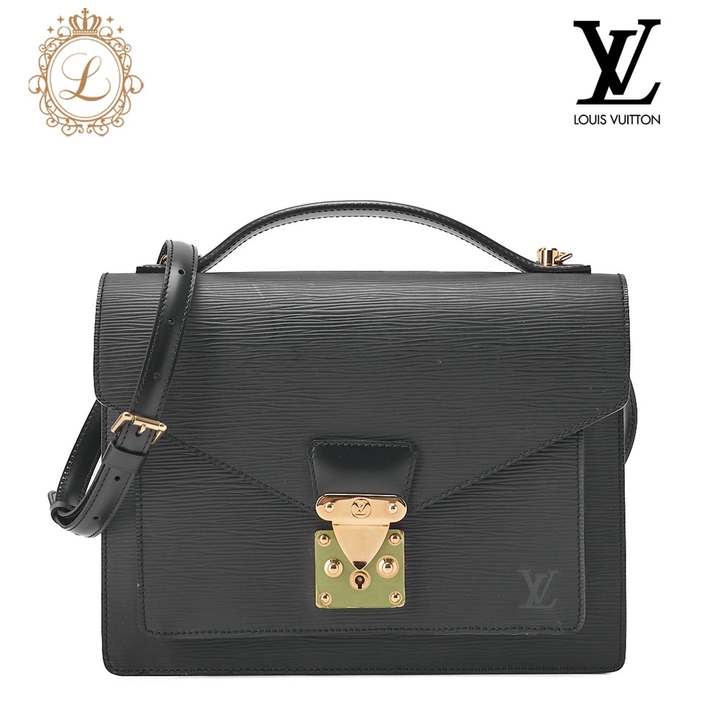 LOUIS VUITTON ルイヴィトン モンソー ハンドバッグ 2way ノワール M52122 ゴールド金具 ショルダーバッグ 送料無料