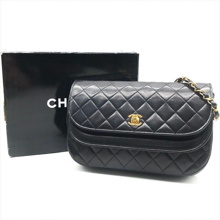 CHANEL シャネル マトラッセ ラムスキン チェーン ショルダー バッグ ターンロック 肩掛け レディース ブラック a10127