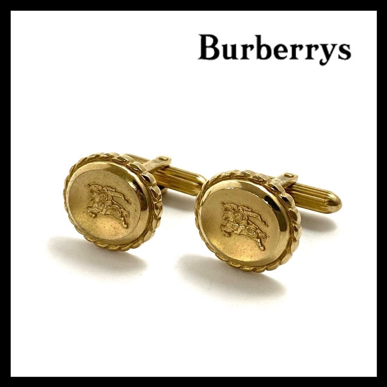 【美品】バーバリー　Burberry's カフス　ゴールド　ブラック　ホースロゴ Burberrys】ホースロゴ カフス ゴールド/金カラー ネクタイ