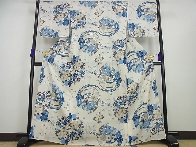 平和屋本店 上 撫松庵 セオアルファ 小紋 浴衣兼用 草花丸文 洗える着物 3s3600