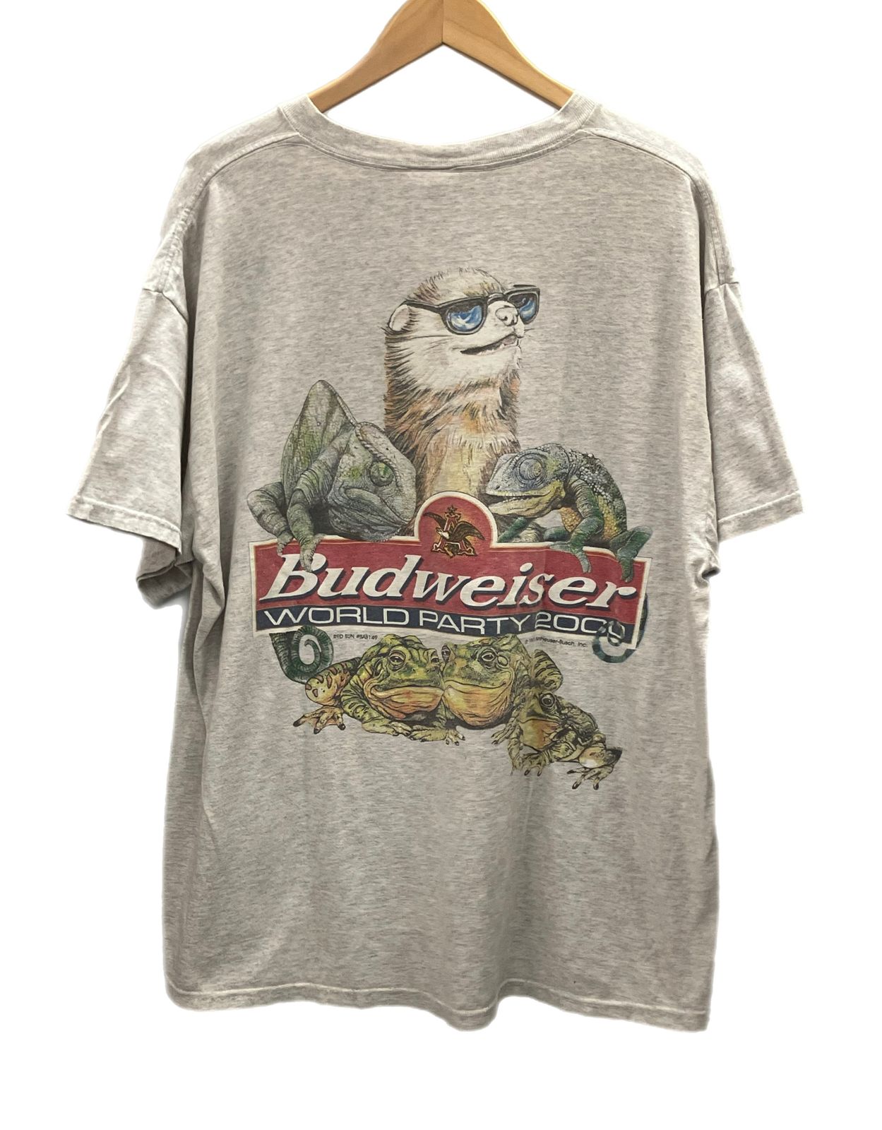 ヴィンテージ Vintage 90s 90's Delta Budweiser WORLD Party 2000 1999 バドワイザー カエル フロッグ FLOG XL Tシャツ グレー LLサイズ 101MT-2959