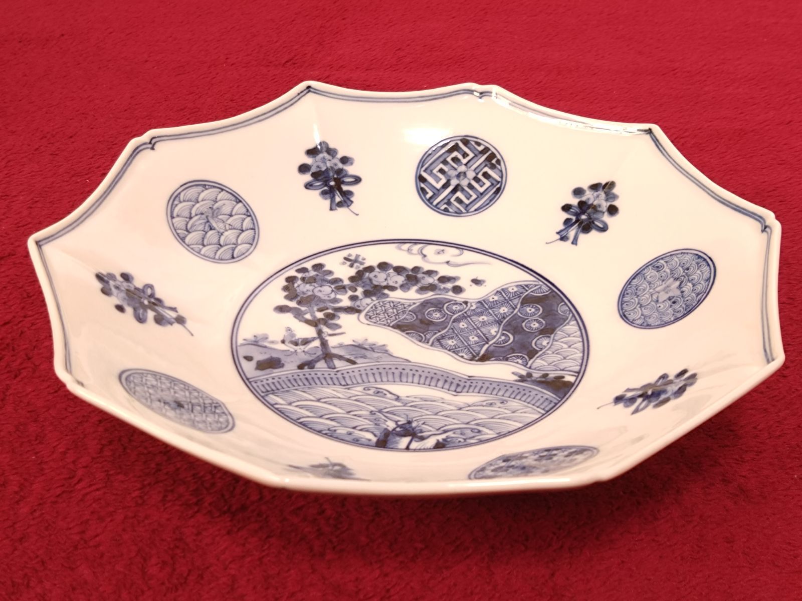 九谷焼 取鉢 青華祥瑞手豊穣文 / 山本長左 （木箱入り）5枚揃い 九谷焼