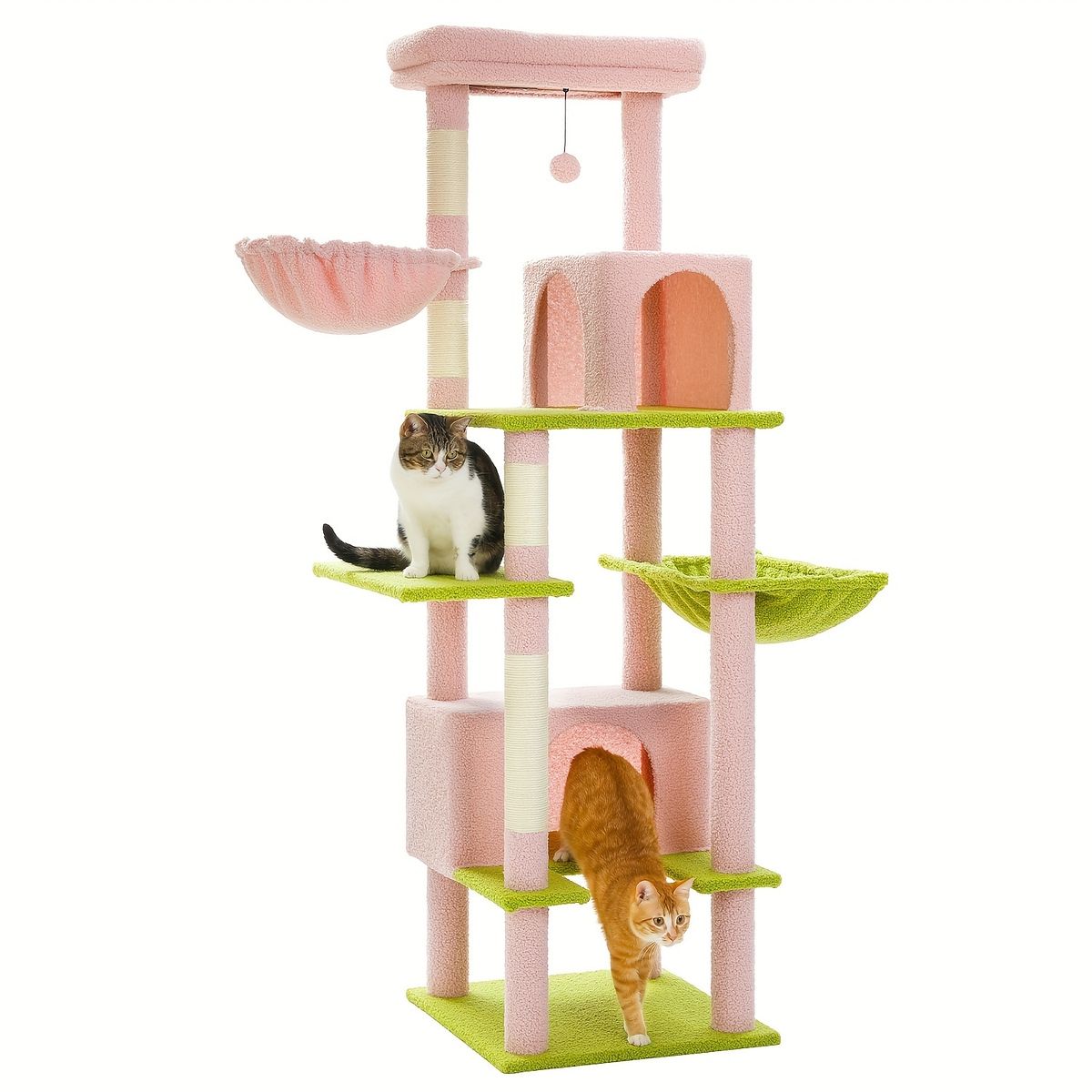 多頭飼いにも最適 省スペース型キャットタワー グリーン