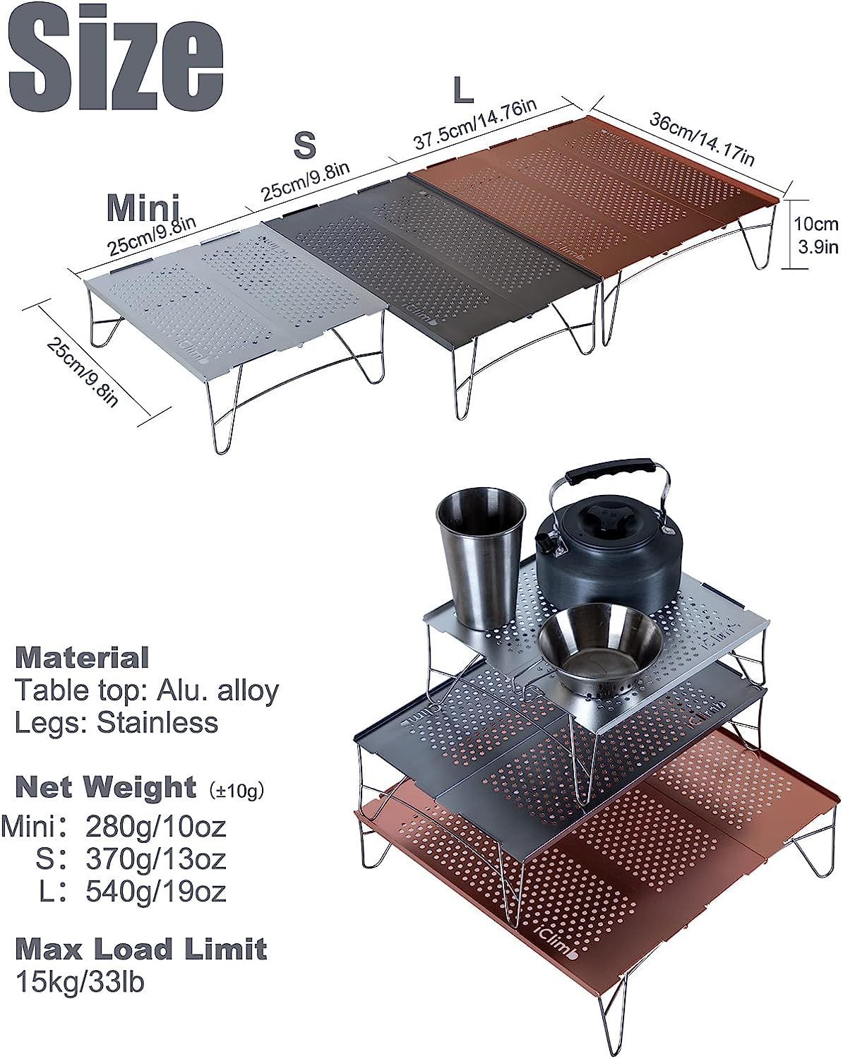 ☆ iClimb アウトドア テーブル 超軽量 折畳テーブ トキャンパス 収納袋付き S-天板2枚 Gunmetal 15 