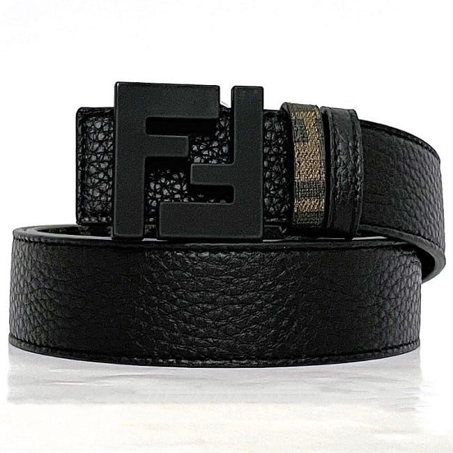 【美品】フェンディ リバーシブルベルト シルバー ブラック ブラウン イタリア製 FFベルト レザー ブラウン | Fendi
