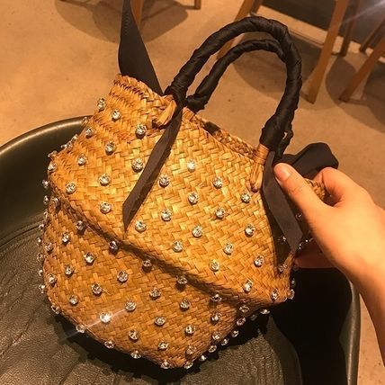 かごバッグ バケツ 藤 巾着 手提げ ビジュー ラインストーン
