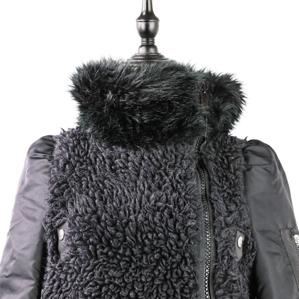sacai - 美品 21AW Sacai サカイ ボアドッキング MA-1 フェイクファー ジャケット 21-05872 サイズ2 ブラック レディース 古着 中古 USED 美品 21AW Sacai サカイ ボアドッキング MA-1 フェイクファー