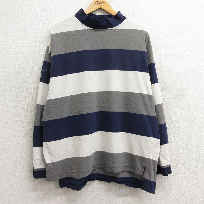XL/古着 ギャップ GAP 長袖 ビンテージ Tシャツ メンズ 90s 大きいサイズ コットン モックネック ハイネック 紺他 ネイビー ボーダー spe 2
