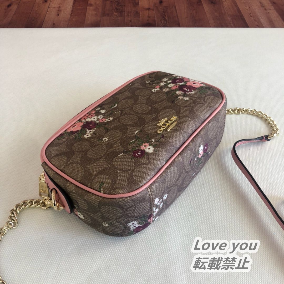 COACH コーチバッグ F29732 花柄 ショルダーバッグ チェーンバッグ シグネチャー アウトレット品 ブラウン×ピンク