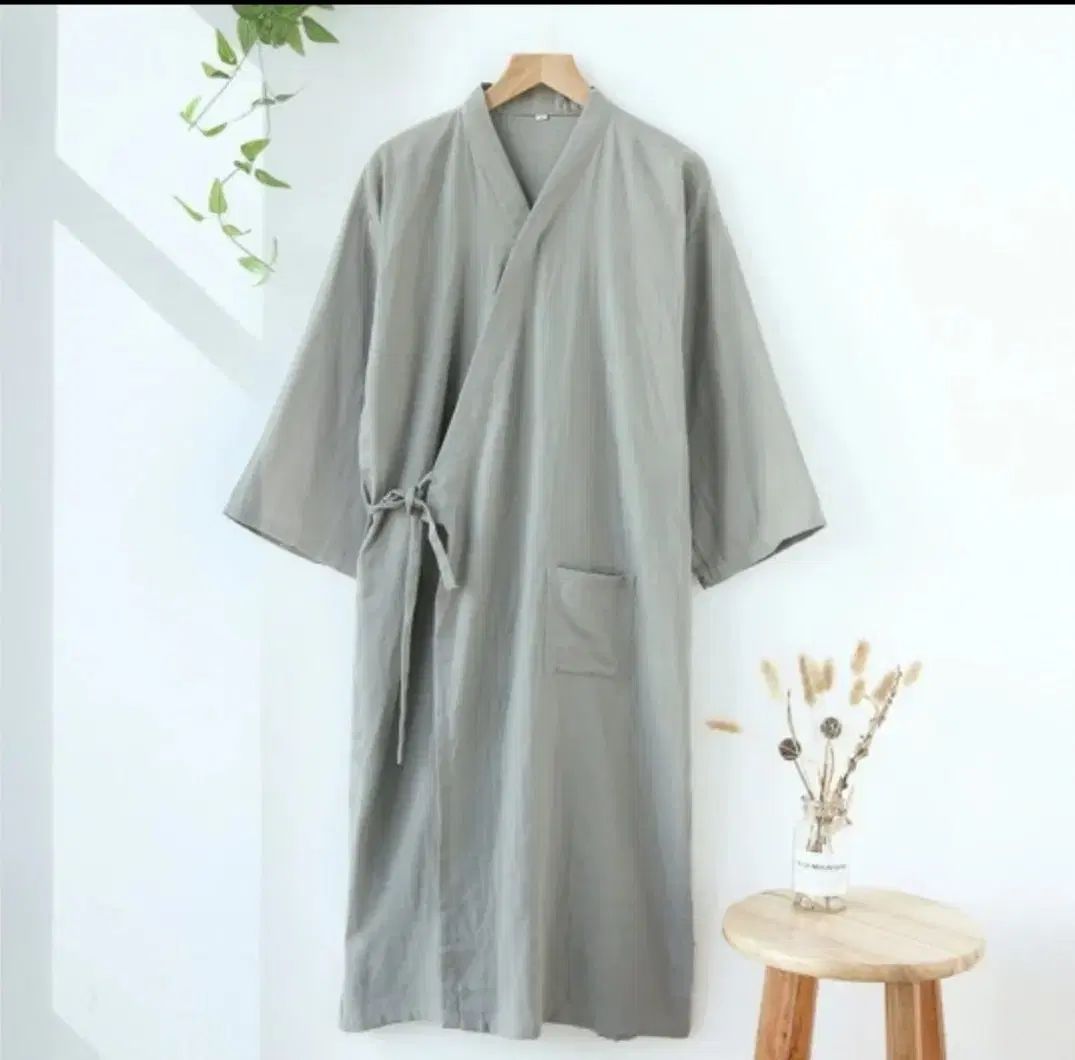 ユニセックス シンプル 浴衣 パジャマ 着物 グレー ネイビー （ M ） 新品