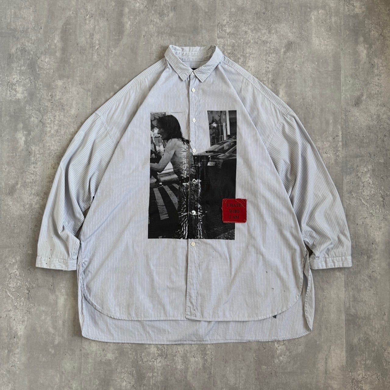 guernika ゲルニカ I HATE WHO I AM フォトプリント オーバーサイズストライプシャツ Fサイズ