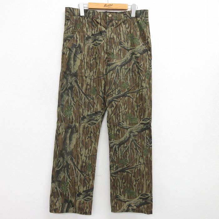 W34/古着 ハンティング パンツ メンズ 90s モッシーオーク 茶系他 ブラウン 3本ライン 24jul22 中古 ボトムス ロング