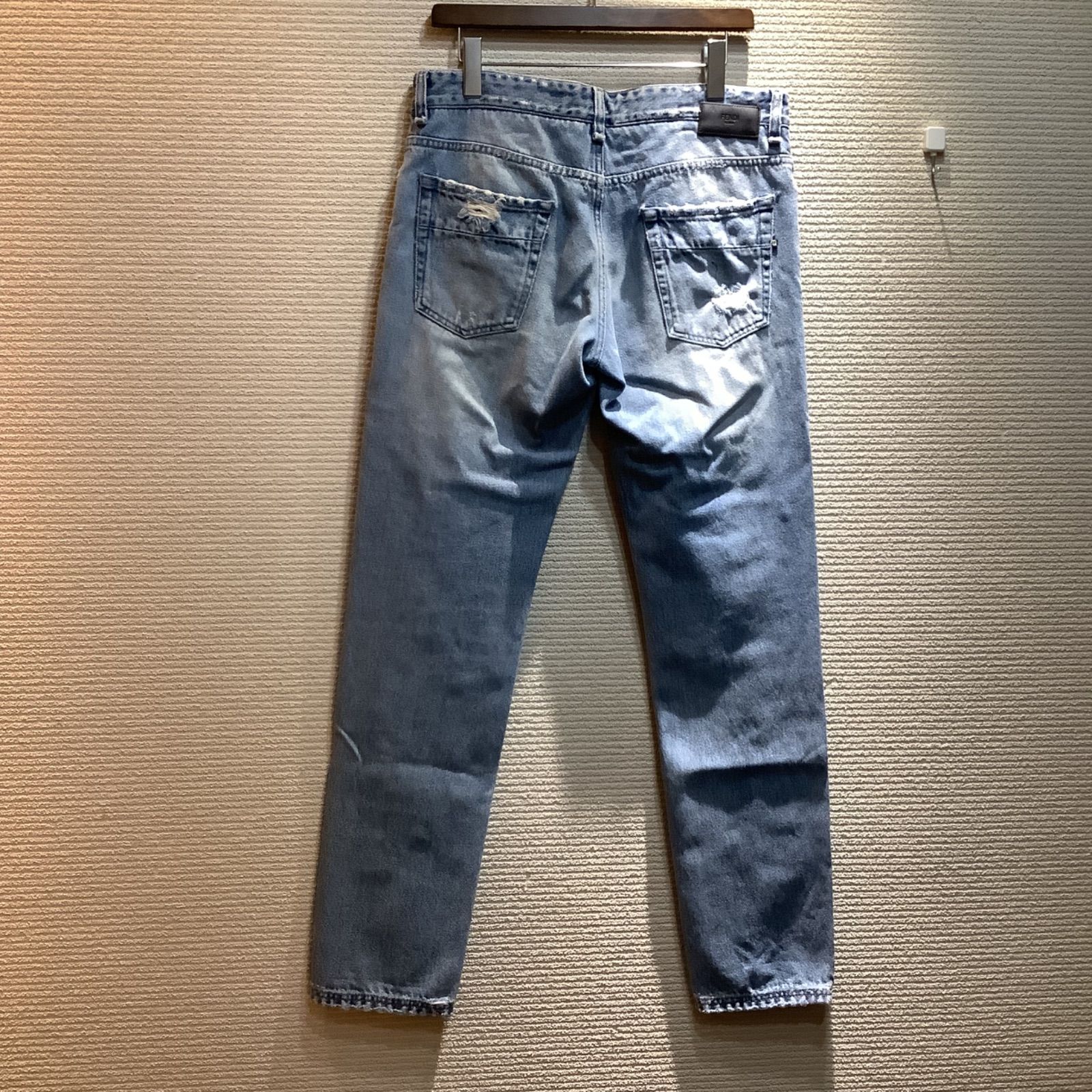 フェンディロゴデニムズッカ柄ダメージ加工デニムパンツメンズ