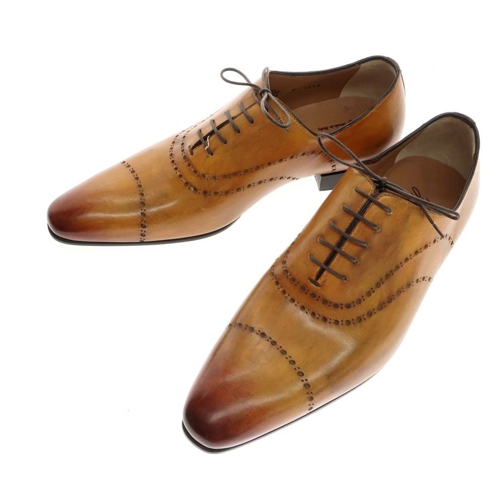 ♥ フランチェスコ ベニーニョ FRANCESCO BENIGNO ホールカット ドレスシューズ ライトブラウン サイズ7 メンズ