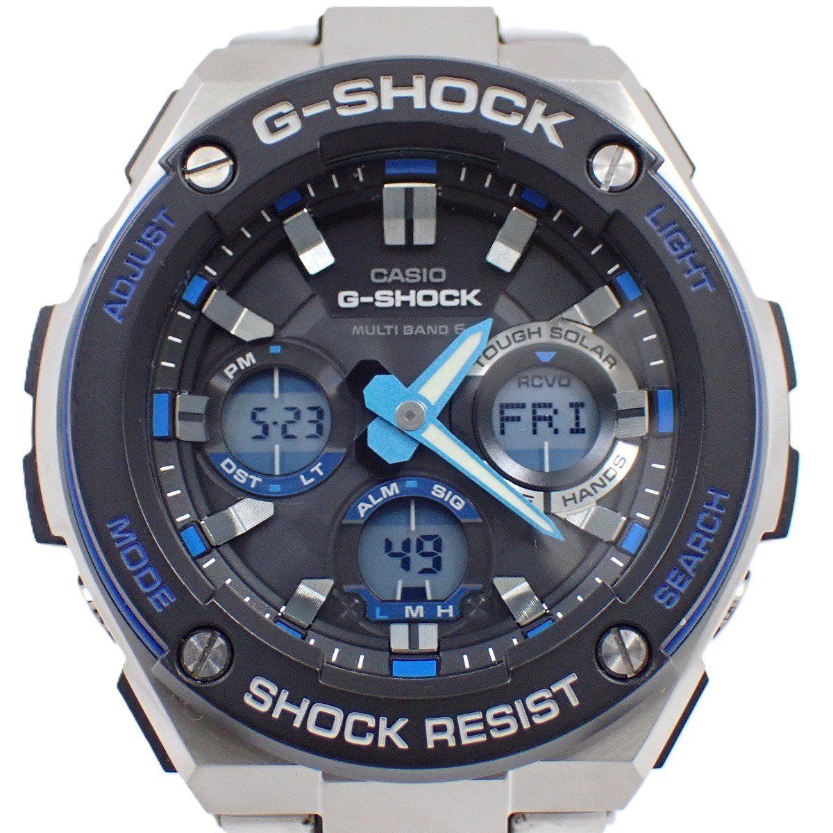 カシオ G-SHOCK Gスチール ソーラー電波 アナデジ メンズ 腕時計 ブラック×ブルー 純正SSベルト GST-W100D-1A2JF いおき質店