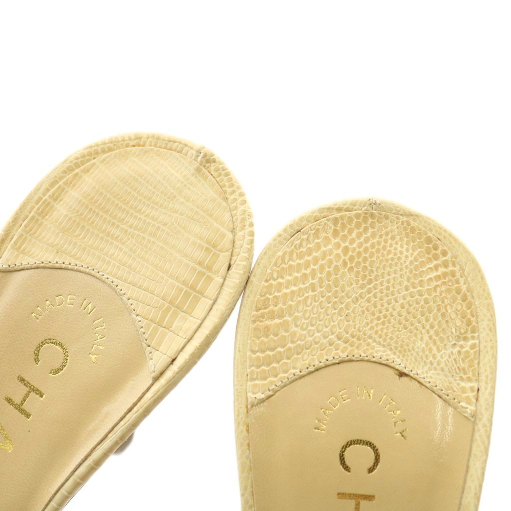 シャネル CHANEL サンダル レザー オープントゥ ハイヒール