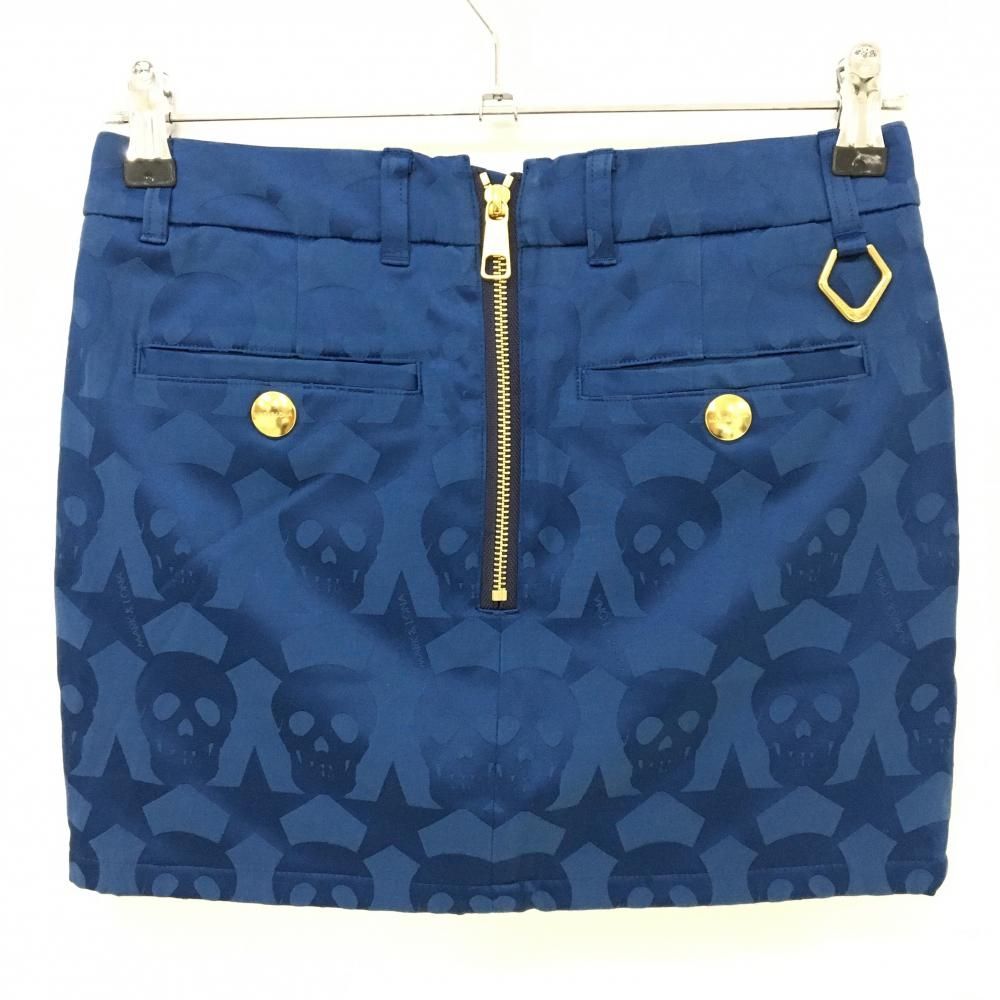 超 マークアンドロナ スカート ネイビー スカル 星総柄地模様 裏起毛 レディース S ゴルフウェア MARK＆LONA