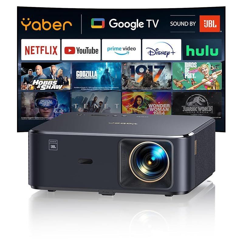 JBLスピーカー＆Google TV搭載 Yaber K2s プロジェクター 家庭用 1000ANSI高輝度 1080p プロジェクター 4k対応 オートフォーカス-自動台形補正 7000 アプリ対応 TVドングル内蔵 WiFi 6 ブルートゥ 0