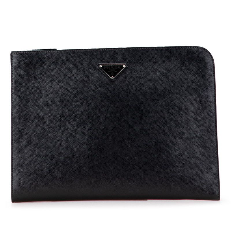 【PRADA】ビジネスバッグ　三角ロゴプレート　サフィアーノレザー　ブラック PRADA 美品 プラダ サフィアーノ 三角ロゴプレート ブラック 黒