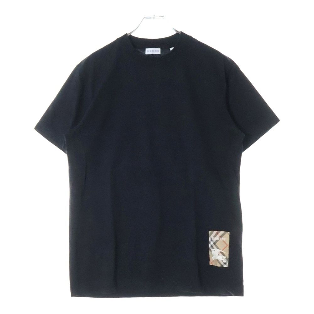 Burberry ☆ バーバリーＴシャツクルーネックパッチチェックロゴ BURBERRY 美品 バーバリー チェック柄 ロゴ刺繍 クルーネック
