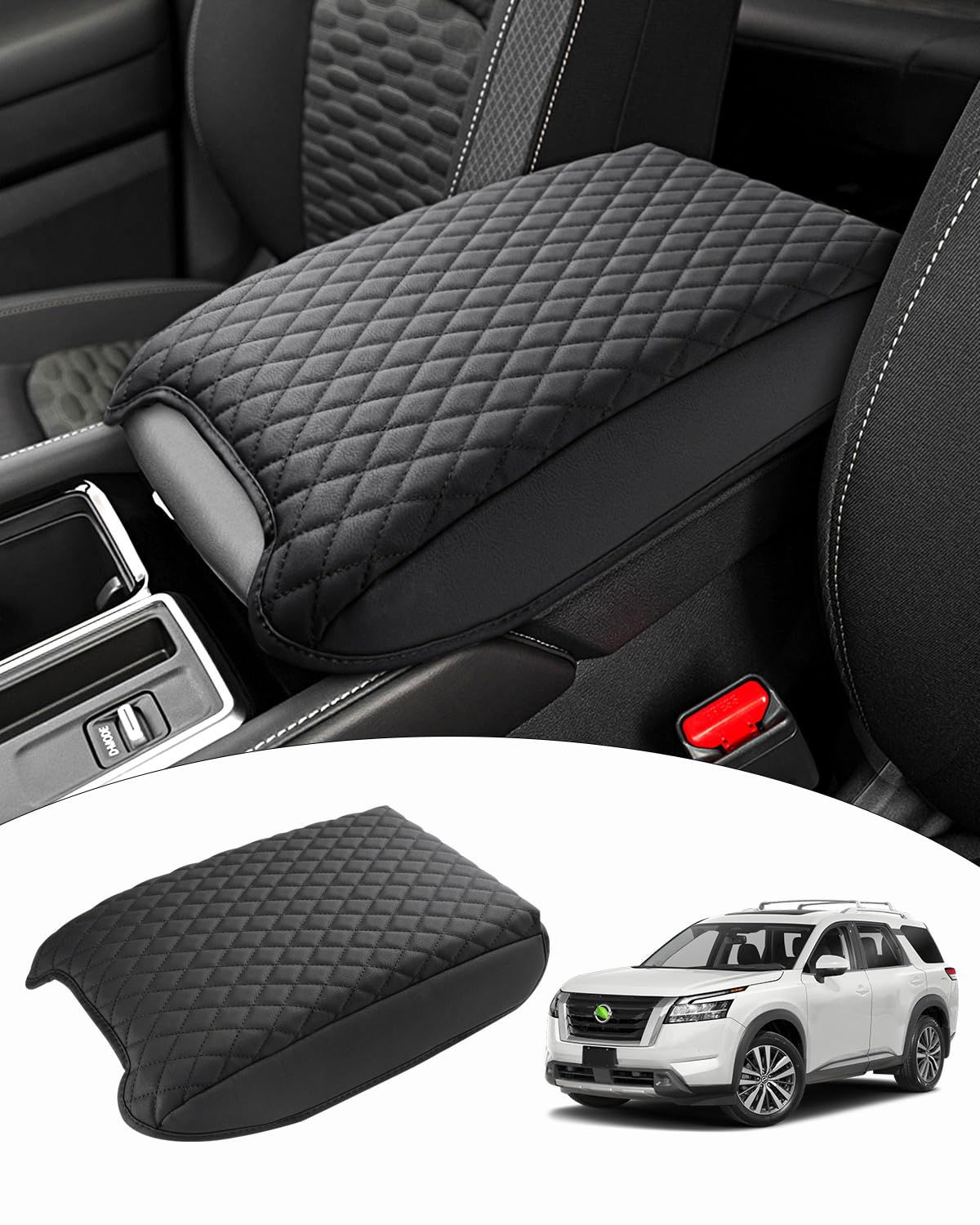 Shademax カスタムフィット センターコンソールカバー Nissan Pathfinder 2025 2025 2025 アームレストクッションパッドカバー PUレザー パスファインダーアクセサリー 傷防止 ブラック
