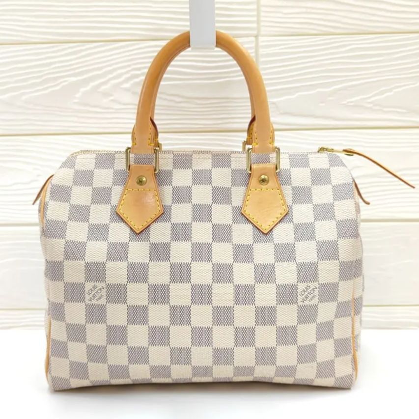 【美品】LOUIS VUITTON  ルイヴィトン  N41534  スピーディ25   ダミエ  アズール ハンドバッグ ボストンバッグ ホワイト （SNA）02405250040015PA