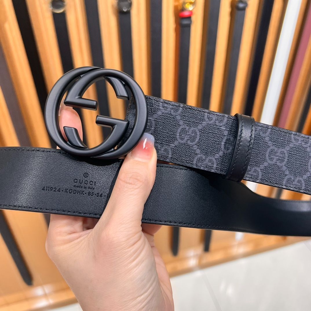 土日限定値下げ　GUCCI ブラック レザーベルト 今日特価】GUCCI New Model ブラックレザーベルト with GG