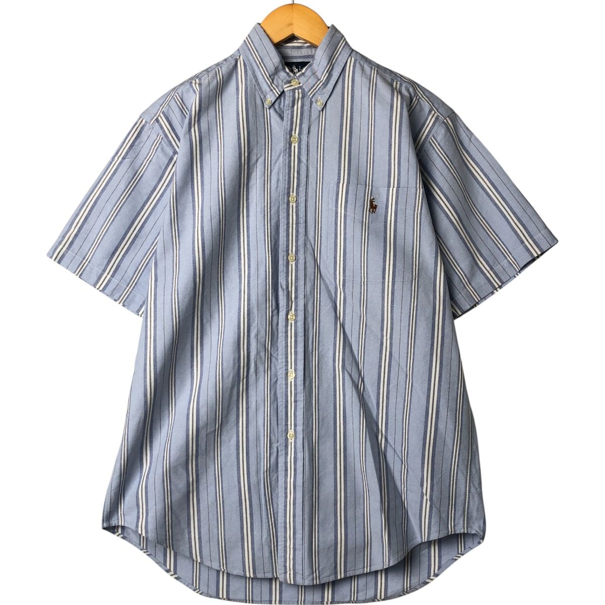 古着 ラルフローレン Ralph Lauren BLAKE マルチストライプ 半袖 ボタンダウン ストライプシャツ メンズS相当|eaa544205