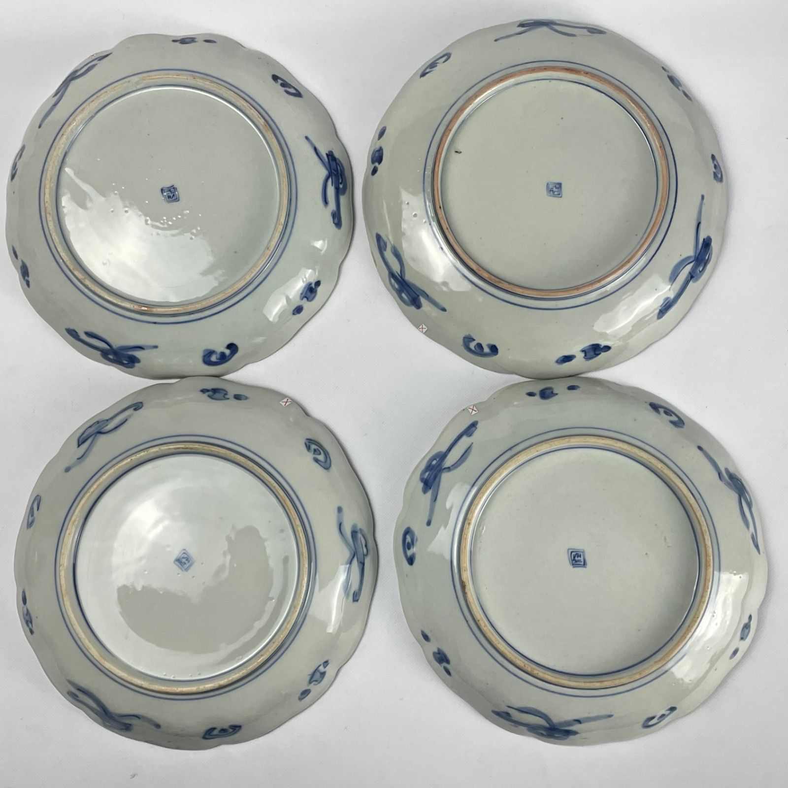 骨董 古伊万里 七寸皿 色絵 輪花 アンティーク 中皿 陶器 ５枚〜 伊万里 色絵 獅子草花模様 輪花型七寸皿 - 生活骨董と古布の